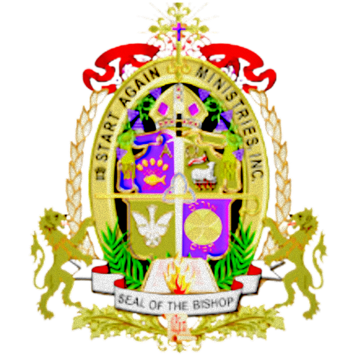 Seal of the Bishop, a gold and purple coat of arms.