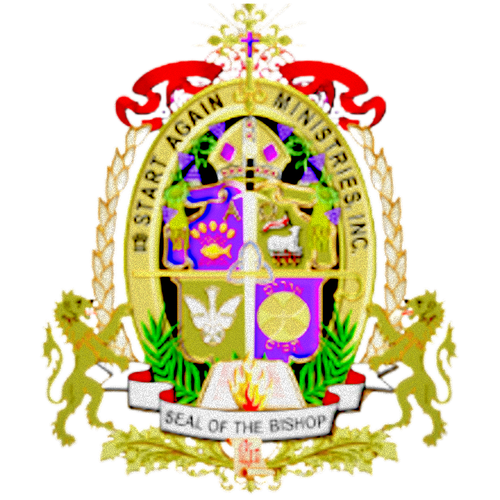 Seal of the Bishop, a gold and purple coat of arms.